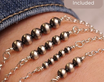 Navajo Pearls Permanent Jewelry Connector Charm • Cowgirl Style Permanent Bracelet  Cowboy Style • Finished Bracelets Optional