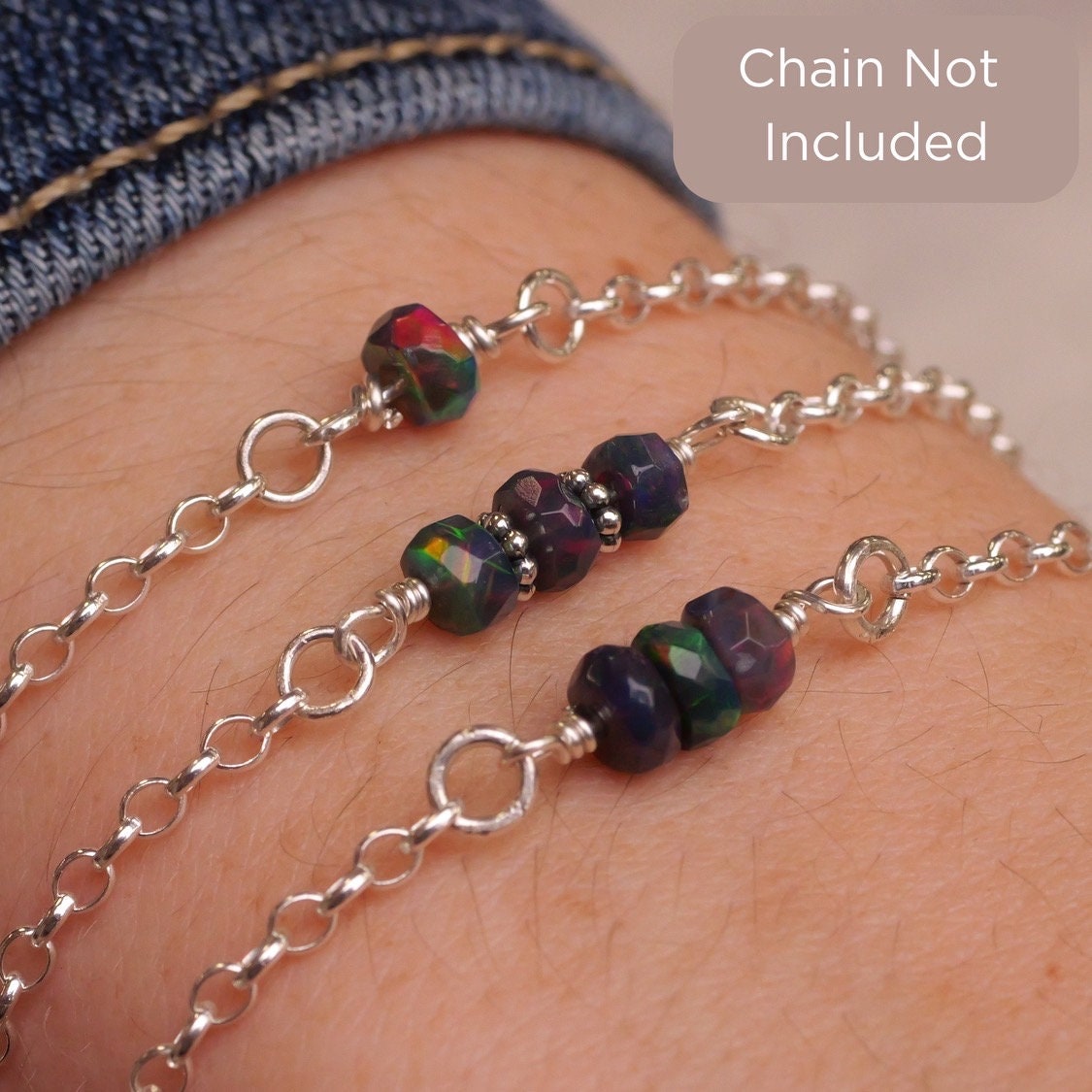 Black Opal Permanent Jewelry Connector Charm • Genuine Ethiopian Opal • Permanent Bracelet or Anklet Connector • Finished Bracelets Optional