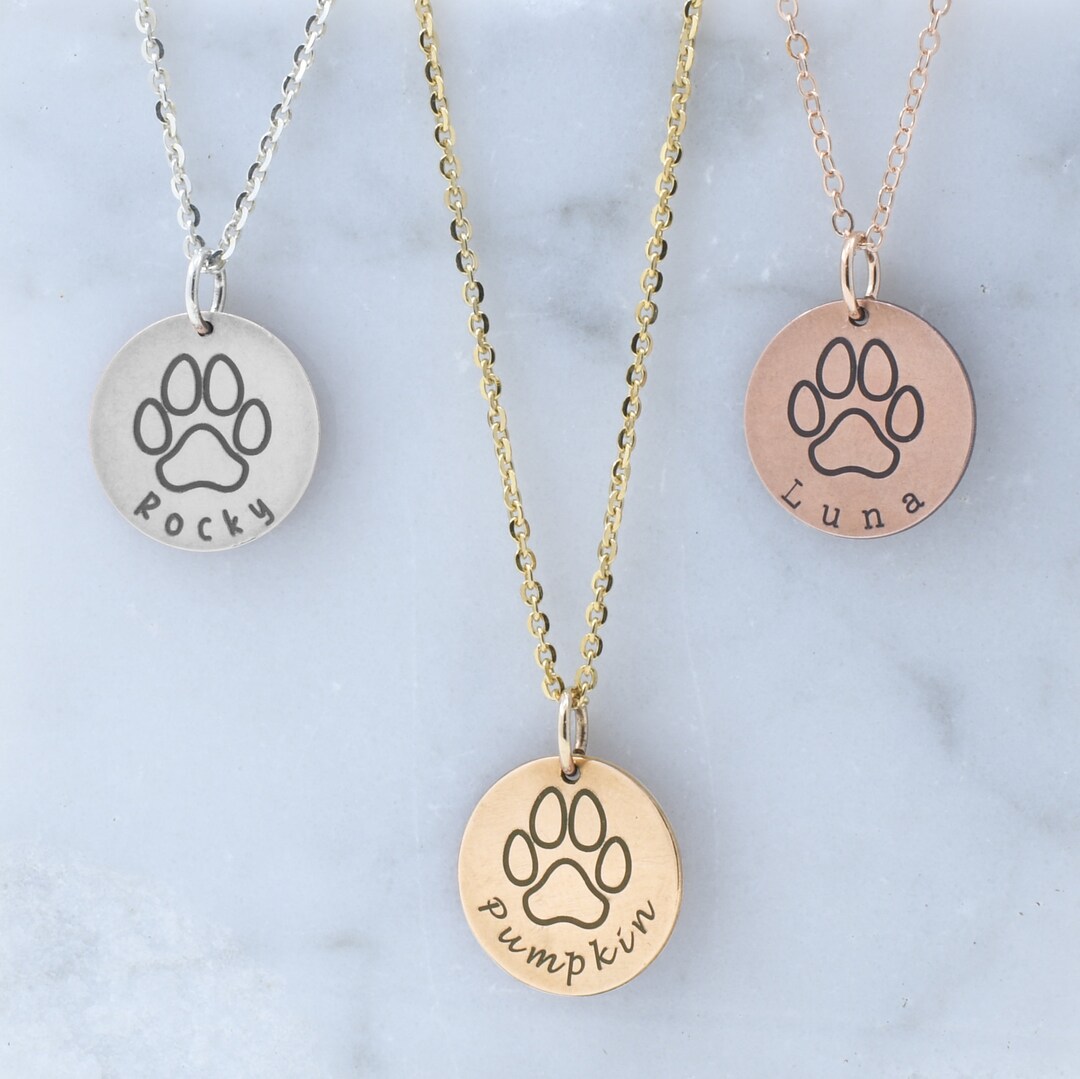 Dog Paw Print Necklace Custom Dog Print Necklace Engraved Dog Name and ...