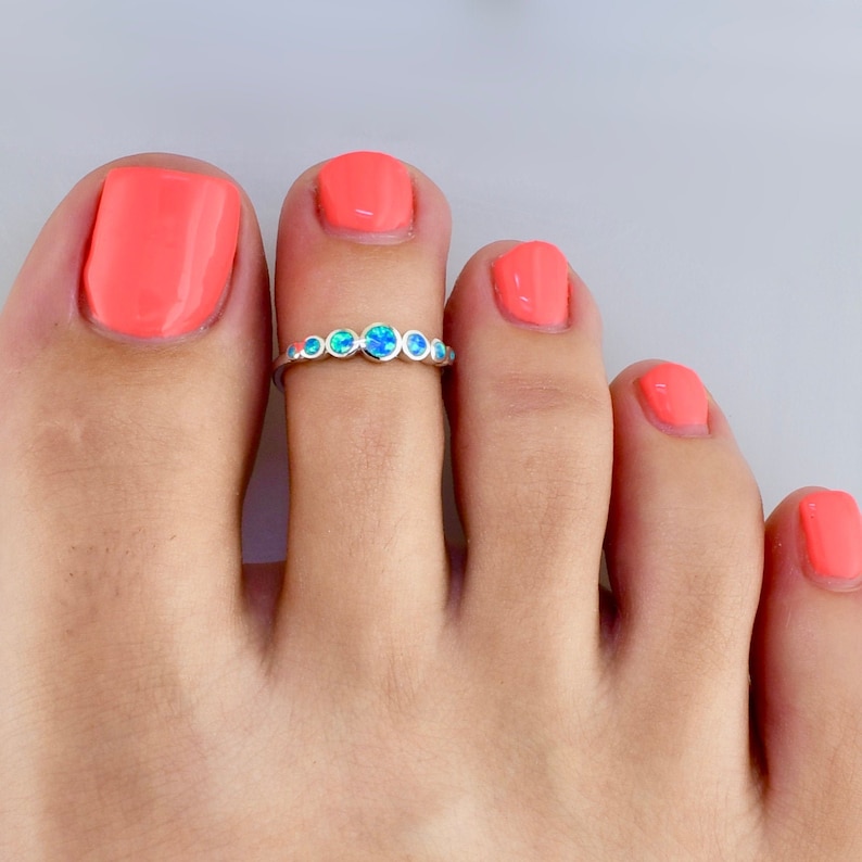 Five Opals Adjustable Toe Ring Toe Ring Adjustable or Sized Toe Ring Toe Rings for Women Opal Jewelry Gift for Her TRA83 Sterling /Blue Opal