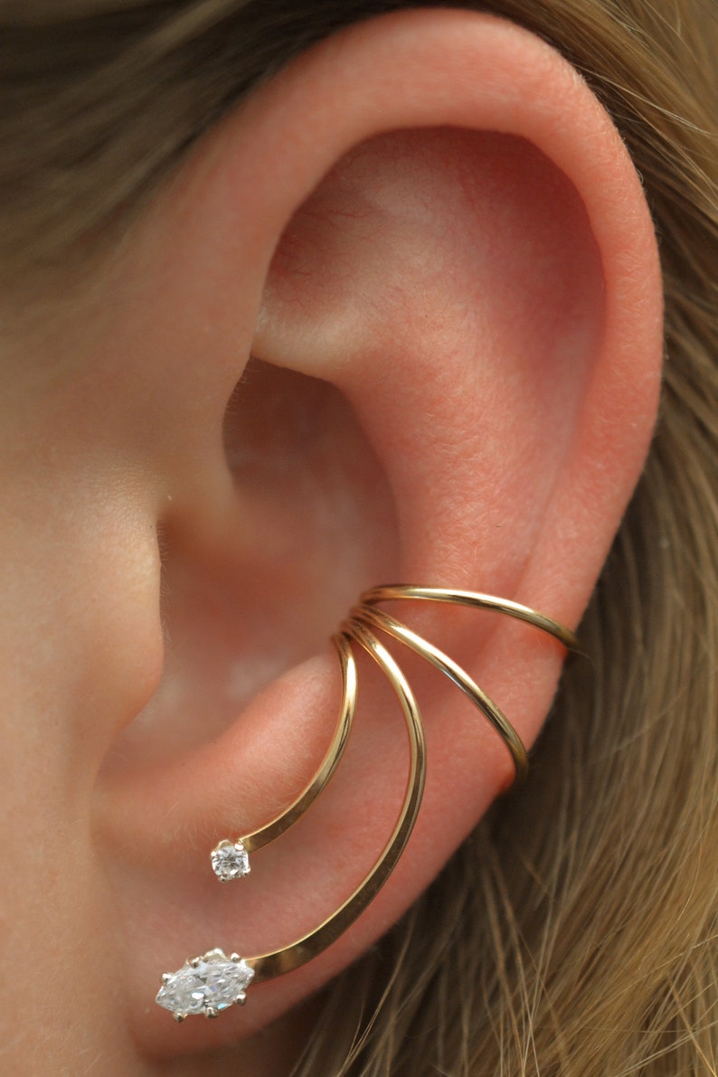 Marquise Ear Wrap Ear Wraps Gold Ear Cuff Ear Crawler Silver Ear Cuff Ear Cuff No Piercing Fake Piercing EW111 image 1