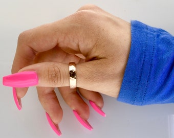 Bold Hammered Thumb Ring, Rose Gold, Sterling Silver or Gold Filled, Custom Sized to Fit