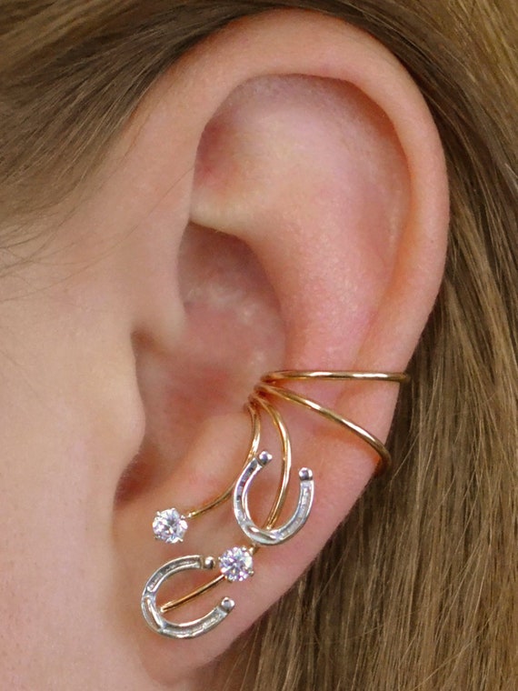 アクセサリー 203jewelry Signet Horseshoe Earcuff Good Luck Horseshoe Ear Cuff Combo - Silver and Bronze