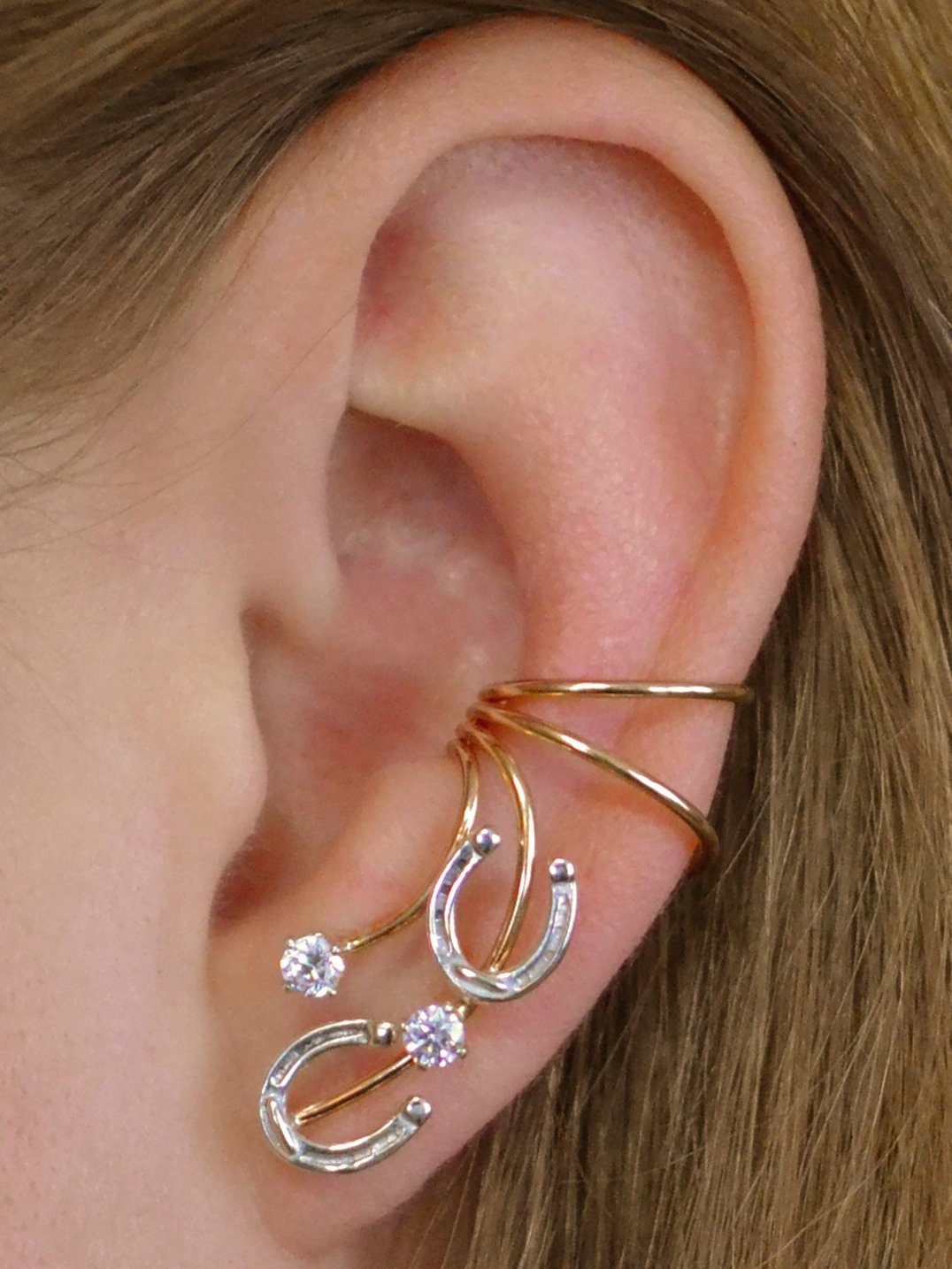 アクセサリー 203jewelry Signet Horseshoe Earcuff Good Luck Horseshoe Ear Cuff Combo - Silver and Bronze