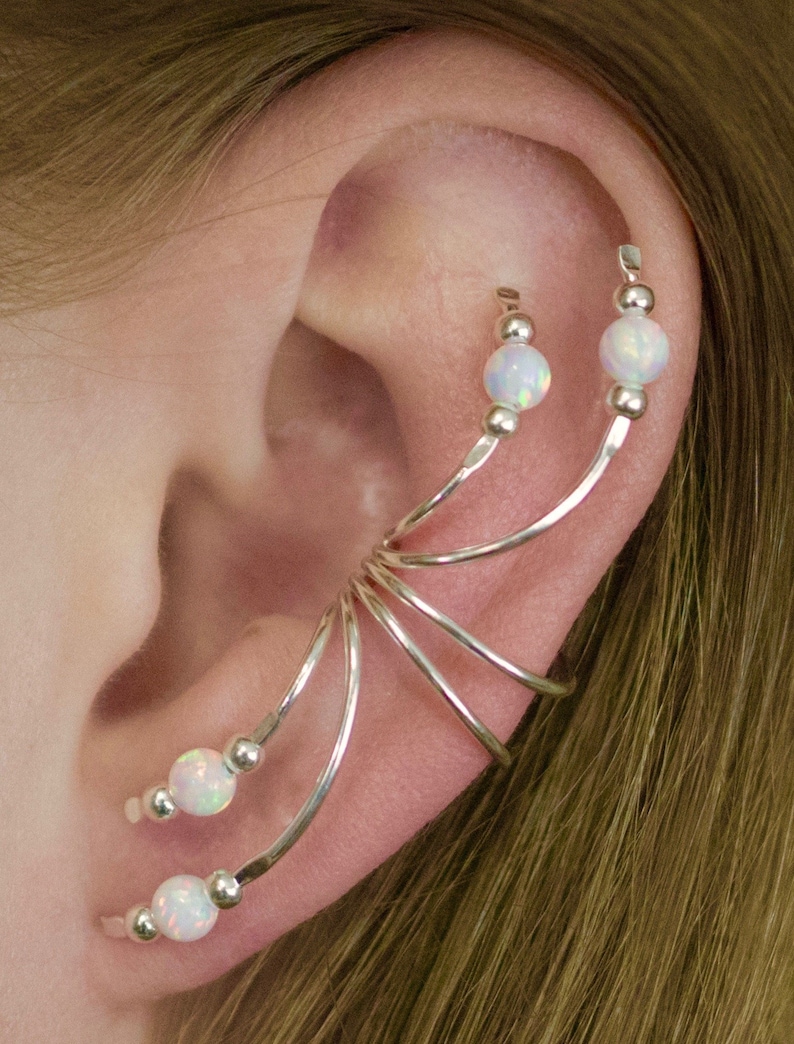 Ear Crawler earcuff -Non Pierced opal ear Climber Ear Climber Ear Wrap gold ear wrap Ear Cuff Blue Opal gold ear climber