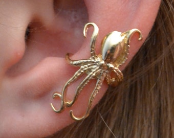 Ear Cuff • Octopus Ear Wrap • Ear Wrap • Gold Ear Cuff • Gold Ear Wrap • Silver Ear Cuff - Silver Ear Wrap - non pierced - no piercing EC416