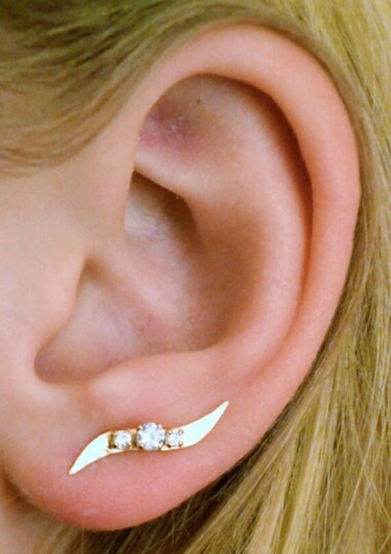 CZ Wave Ear Climber Ear Wrap Ear Cuff Ear Pin Ear Etsy