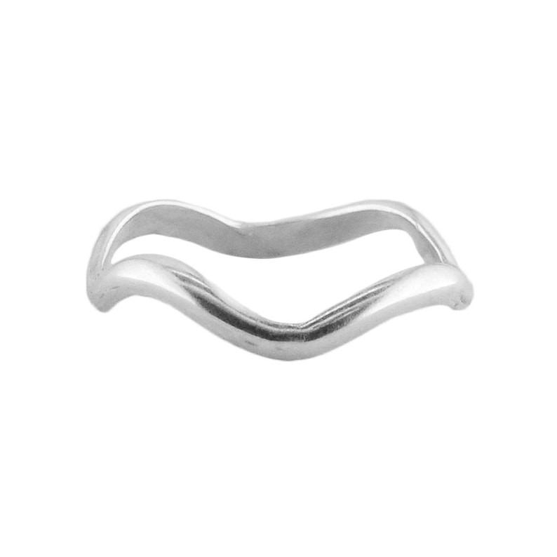 May include: A silver wave ring with a smooth, wavy design.
