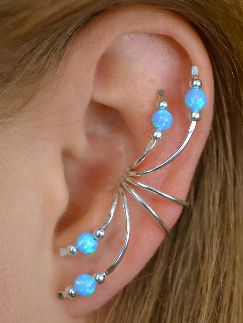 Ear Crawler earcuff -Non Pierced opal ear Climber Ear Climber Ear Wrap gold ear wrap Ear Cuff Blue Opal gold ear climber
