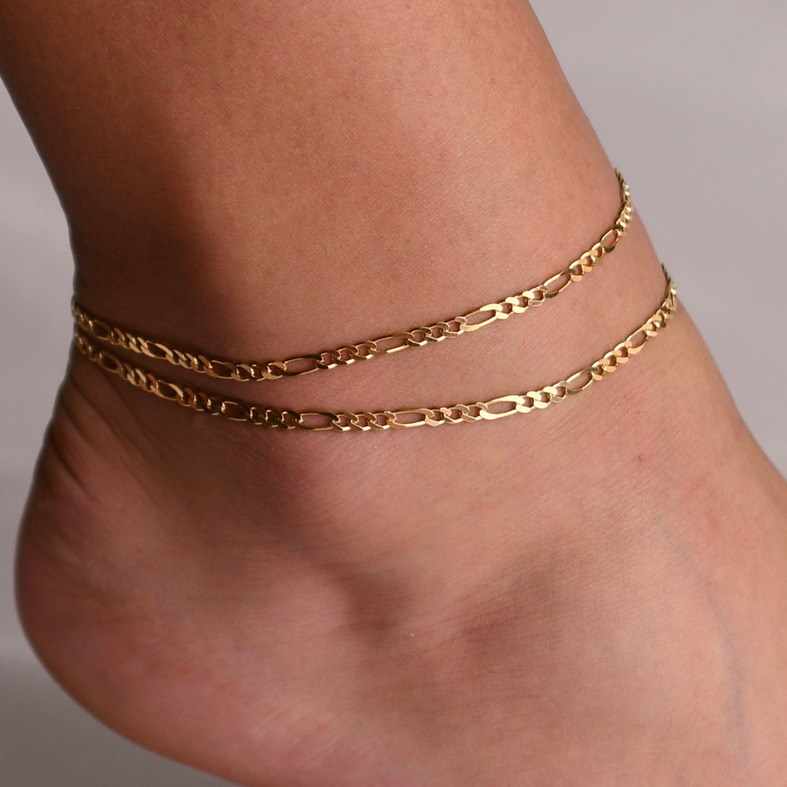 Figaro Anklet Gold Anklets Figaro Ankle Sets Anklet Etsy