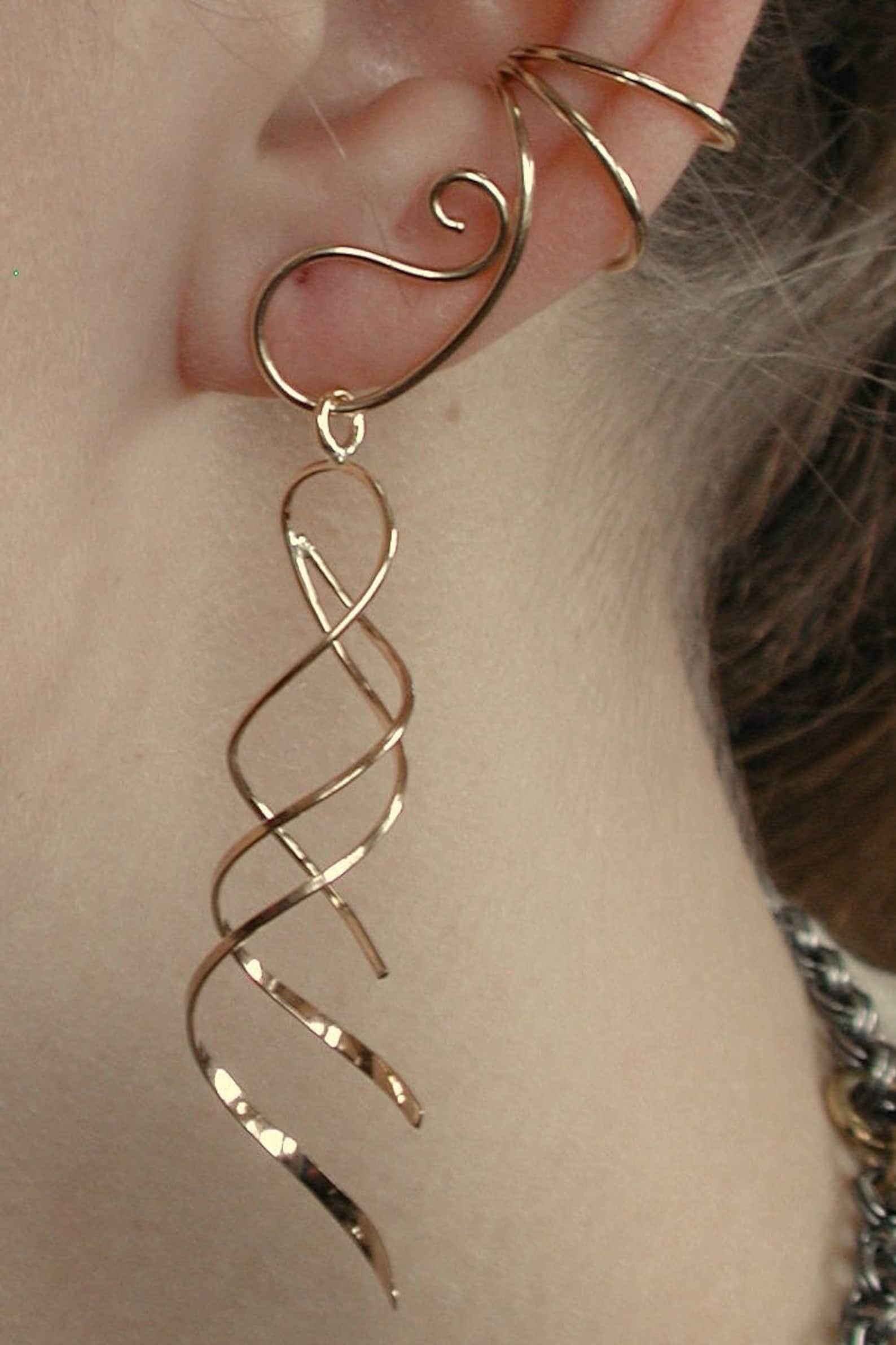 Ear Cuffs Ear Saver Ear Cuff With Double Long Dangle Ear Etsy Canada