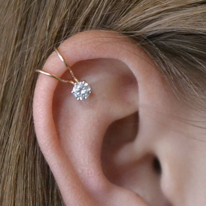 CZ Ear Cuff With 4mm Cubic Zirconia Sterling Silver or 14K Etsy
