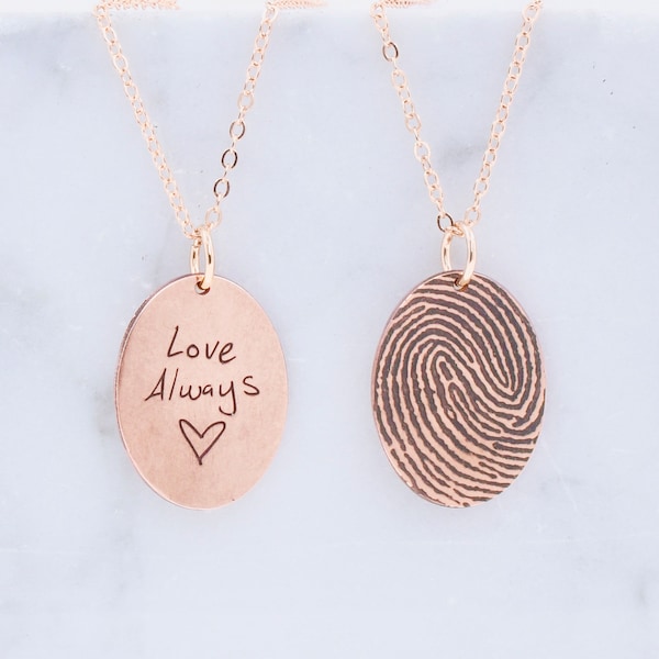 Actual Fingerprint Handwriting Necklace • Memorial  Personalized Fingerprint Jewelry • Memorial Gift • Memorial Charm • Grief Jewelry