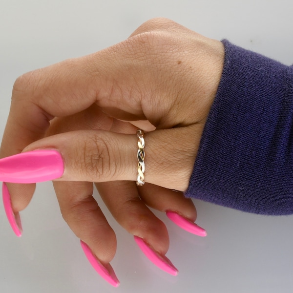Medium Braid Thumb Ring • Two-Tone • Sized to Fit You • TH05/old