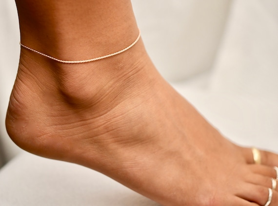 AMDXD Anklet Women Simple Gold Plated O Ring Anklets Chain Summer Jewelry for Teens Gold 20CM