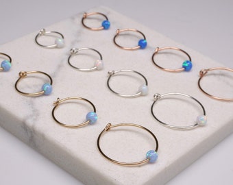 Tiny Hoops with Opals • Opal Hoops • Tiny Hoops • Single Sides or Pairs • Gold Small Hoops •  Huggie Hoops • Loose Bead Hoops