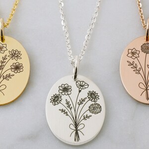 Birth Month Flower Bouquet Necklace  • Mothers Day Gift • Personalized Birth Flower Jewelry • Gift for Her • Gift for Mom • Valentines Gift