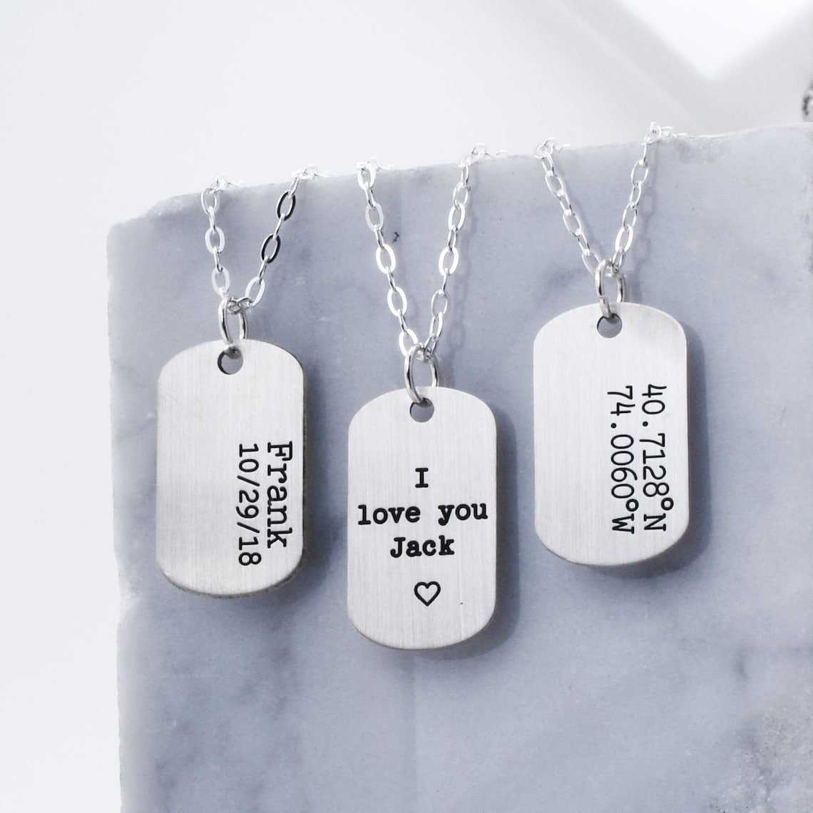 Dog Tag Necklace Personalized Sterling Silver Small Dog Tag Etsy
