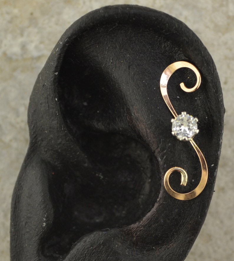 CZ on Swirling Wire SINGLE or PAIR Earring Ear Pin Climber Gold Filled and Sterling Silver