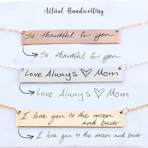 Handwriting Necklace Bar with Chain • Actual Handwriting Necklace • Real Handwriting Jewelry Gift • Gift for Her • Gift for Grandma or Mom