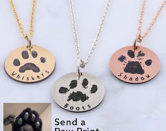 Actual Cat Paw Print Necklace • Custom Real Cat Print Jewelry • Engraved Cat Name Charm • Memorial Cat Loss Gift • Gift for Cat Lovers