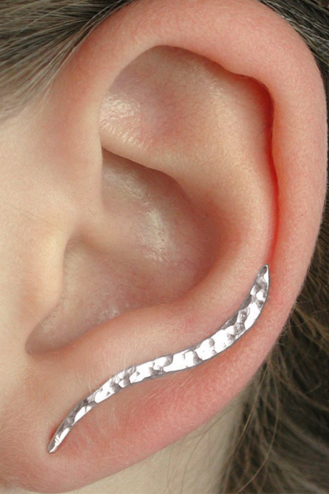 Genbz Stylish Ear Climbers Handcrafted Hammered Ear Climber Earrings Minimalist Ear Crawler Sterling Silver Ear Crawler Earrings