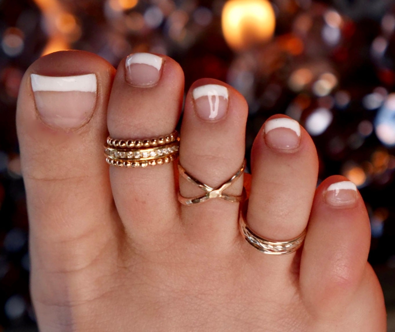 Adjustable Gold Toe Rings Double Line and Chevron Toe Ring Single