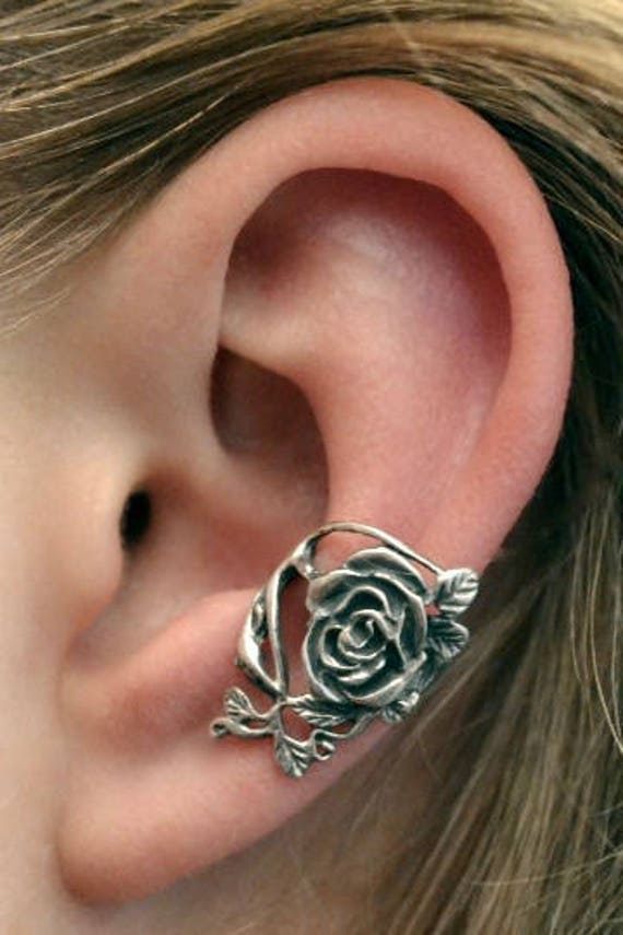 Rose Ear Cuff Sterling Silver or Gold Vermeil Single Side or Pair Ear Cuffs  Middle Fit Ear Cuff Conch Ear Cuff Rose Ear Cuff - Etsy