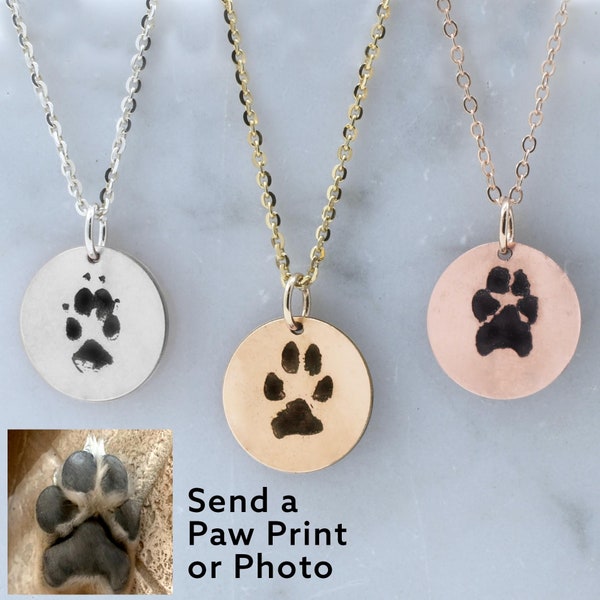 Real Dog Paw Print Necklace • Actual Dog or Cat Pawprint Jewelry • Engraved Custom Personalized Charm •Memorial Dog Loss Gift for Dog Lovers