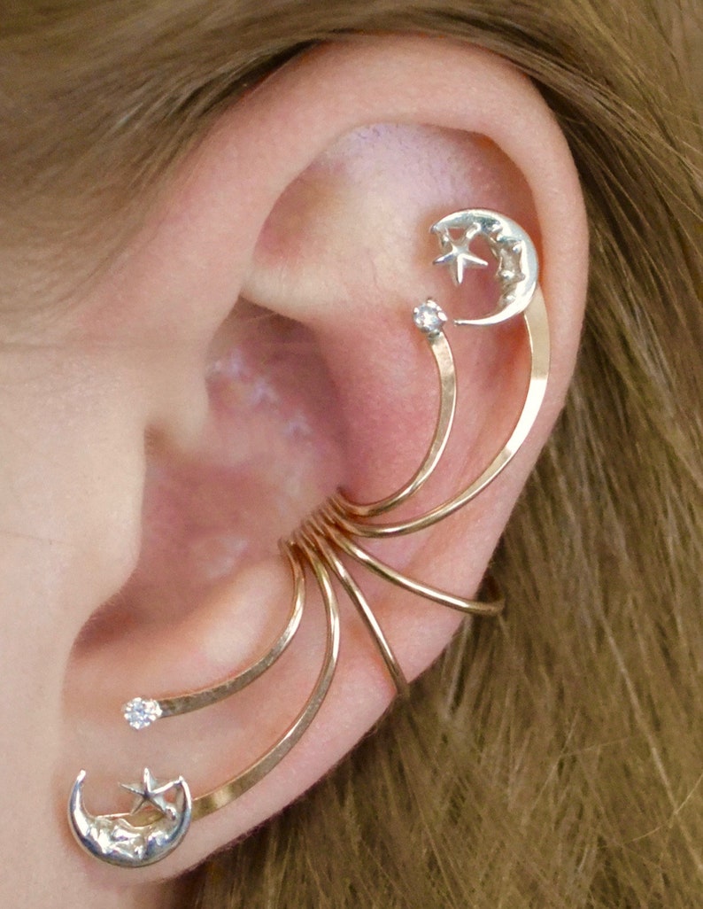 Moon and Star Ear Cuff celestial Ear Cuff Ear Wrap Moon Etsy
