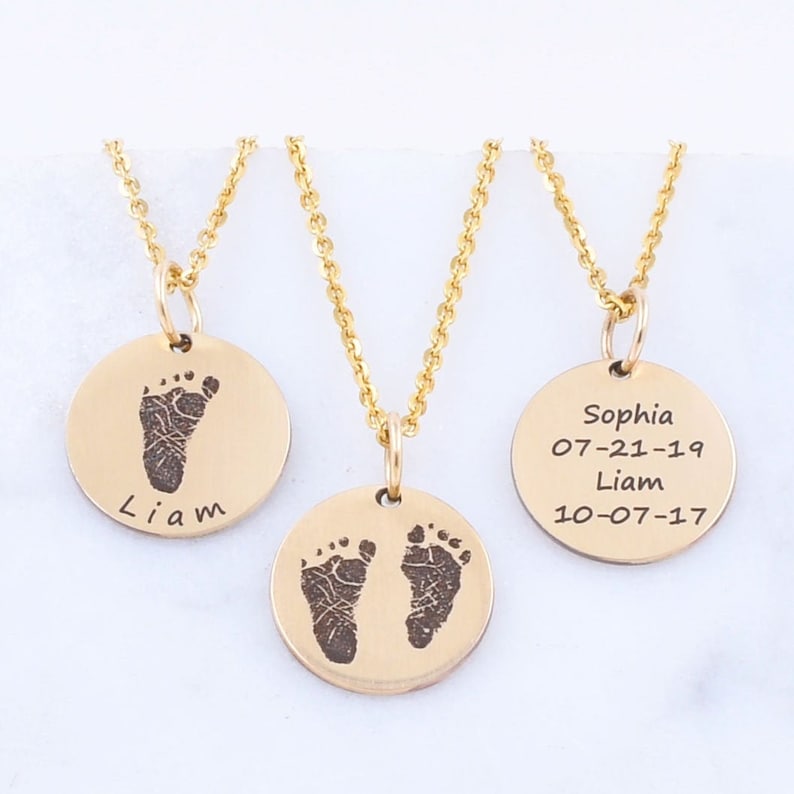 Actual Footprint Necklace Personalized Footprint to Handprint Necklace Mother or Baby Gift Footprint Charm Mothers Day Gift image 1