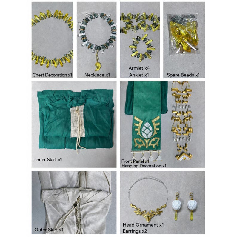 Zelfontwerp Zelda Tears of the Kingdom Silent Princess cosplay volledige set kostuumpak, handgemaakte Zelda Breath of the Wild Zonai-cosplayoutfit afbeelding 11