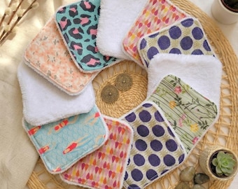 Lingettes démaquillantes réutilisables – Coton & éponge bambou, fait main en France - Idéal pour femme enfant et bébé - Dimension : 9x9cm