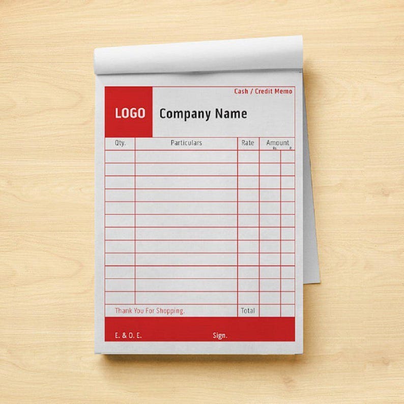 2 Part NCR 5.5 x 8.5 Sales Receipt book (50) set per book) with numbers and perf at top. With a wrap around cover. Custom printed with your logo and info. Or if you have one you are using that you like I can print it for you. Just Email it to me at yahoo.com I will send you a proof please check your email for it. See our store. SQUIZREDS You are responsible for approval of proofs, proof reading and errors.If you send us your file (artwork) all done we will not make any changes to it