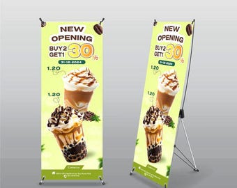 standing x stand banners, posters for promotion, guidance, menu, advertisement  and for attention.