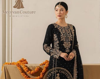 Viscose Velvet Pakistani Salwar Kameez with Coding & Sequin Work