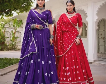 Bandhej Print Chanderi Lehenga Choli with Dupatta | Indian Wedding Outfit