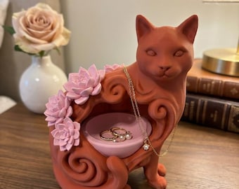 Cat Jewelry Dish Succulent Ring Holder 3D Printed Nightstand Organizer Gift For Lovers