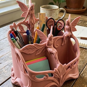 Fairy Desk Organize STL 3D-utskrivbar skulpterad nyckfull pennhållare kontorsdekor