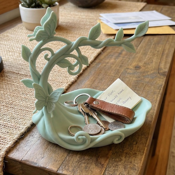 Butterfly Vine-sleutelhouder STL-bestand – Fairycore Coquette Catchall Tray – 3D-afdrukbare halorganizer