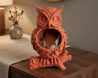 Owl Catchall Tray Key Holder 3D Printed Entryway Storage Organizer Terracotta Home Decor Gift