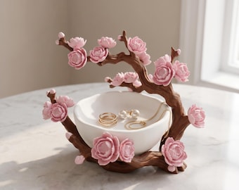 Bandeja para joyas con diseño de flor de cerezo, bandeja organizadora con forma de flor de cerezo, soporte para anillos Sakura y cuenco para baratijas.