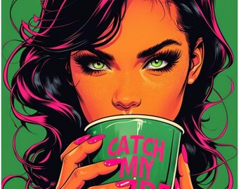 印刷可能なウォールアート、Catch My Vibe、レトロイラスト、ポップアート