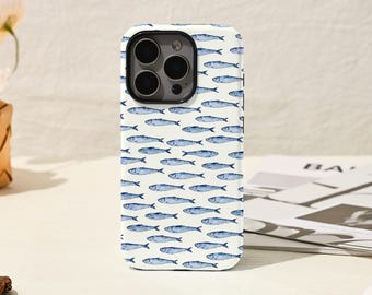 Funda personalizada con diseño de sardina para iPhone 16, 15, 14, 13, 12, 11 Pro Max, 13, 12 Mini, estética y moderna.