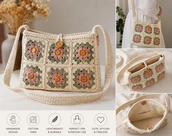Floral Granny Square Crochet Bag Pattern (Digital Download)