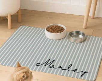 Personalized Dog Food Mat Striped Non Slip Waterproof, Custom Dog Bowl Mat Cat Mat, Pet Feeding Station, Gift for Dog Mom Puppy Gift