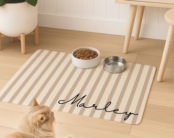 Personalized Dog Food Mat Striped Non Slip Waterproof, Custom Dog Bowl Mat Cat Mat, Pet Feeding Station, Gift for Dog Mom Puppy Gift