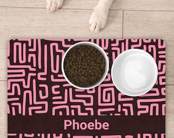 Tapis de nourriture pour chien personnalisé rétro abstrait antidérapant imperméable, tapis de gamelle pour chien personnalisé, tapis pour chat, station d'alimentation pour animaux de compagnie, cadeau pour chien, maman, cadeau pour chiot