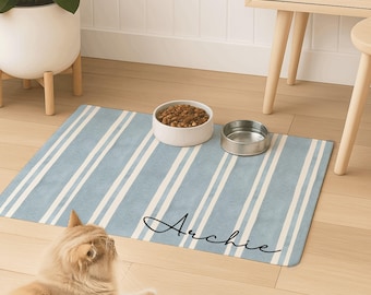 Personalisierte Hundefuttermatte gestreift rutschfest wasserdicht, individuelle Hundenapfmatte Katzenmatte, Futterstation, Geschenk für Hundemutterwelpen Geschenk
