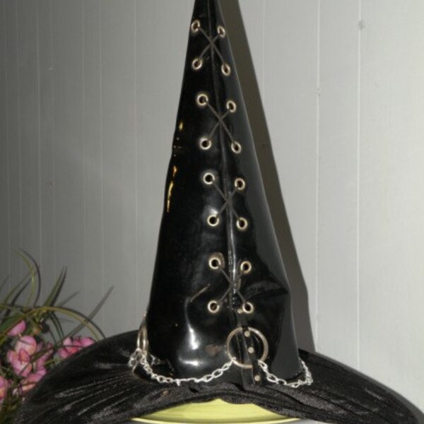 RESERVED FOR NURTURE  Steampunk Vintage Witches Hat With Rivits and Chains Halloween
